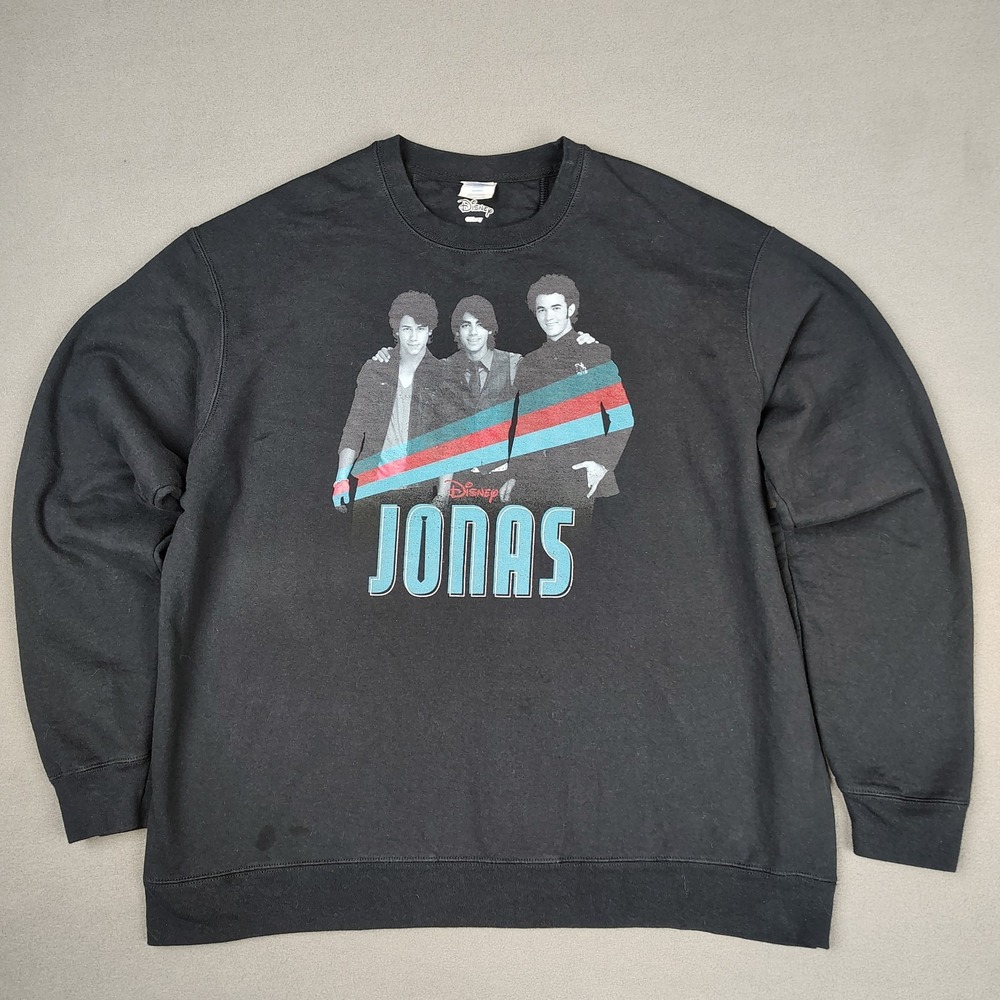 Disney Jonas Brothers Sweater Mens‎ XL Black Crewneck Pullover Graphic Print